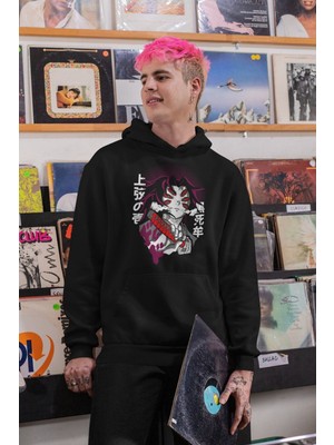 Cngz Shop Demon Slayer Kokushibo 3 Baskılı Kapüşonlu Sweatshirt, Unisex Oversize Anime Baskılı Hoodie