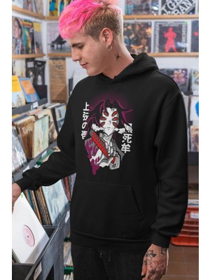 Cngz Shop Demon Slayer Kokushibo 3 Baskılı Kapüşonlu Sweatshirt, Unisex Oversize Anime Baskılı Hoodie