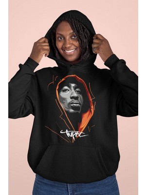 Cngz Shop 3D Tupac Baskılı Kapüşonlu Sweatshirt, Unisex Oversize Tupac Yazılı Hoodie