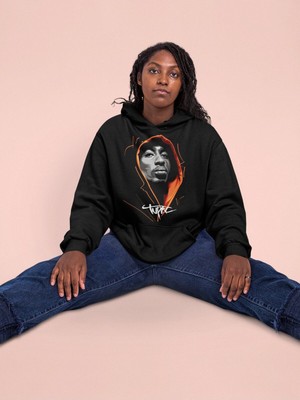 Cngz Shop 3D Tupac Baskılı Kapüşonlu Sweatshirt, Unisex Oversize Tupac Yazılı Hoodie