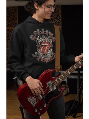 Cngz Shop Rolling Stones Premium Baskılı Kapüşonlu Sweatshirt, Unisex Oversize Rock Metal Baskılı Hoodie