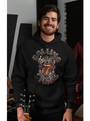 Cngz Shop Rolling Stones Premium Baskılı Kapüşonlu Sweatshirt, Unisex Oversize Rock Metal Baskılı Hoodie