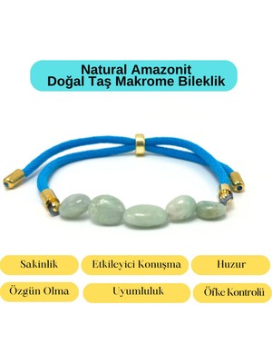 Yıldız Doğal Taş Sertifikalı Natural Amazonit Doğal Taş Makrome Bileklik Ayarlanabilir Ölçü