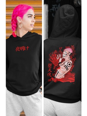 Cngz Shop Jujutsu Kaisen Sukuna Sırt Baskılı Kapüşonlu Sweatshirt, Unisex Oversize Anime Baskılı Hoodie