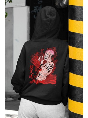 Cngz Shop Jujutsu Kaisen Sukuna Sırt Baskılı Kapüşonlu Sweatshirt, Unisex Oversize Anime Baskılı Hoodie