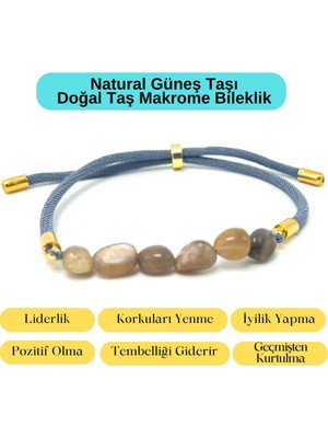 Yıldız Doğal Taş Sertifikalı Natural Güneş Taşı Doğal Taş Makrome Bileklik Ayarlanabilir Ölçü