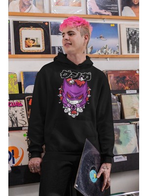 Cngz Shop Gengar Baskılı Kapüşonlu Sweatshirt, Unisex Oversize Pokemon Baskılı Hoodie