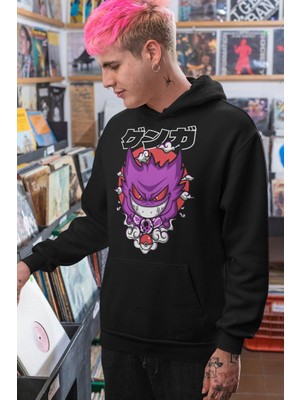 Cngz Shop Gengar Baskılı Kapüşonlu Sweatshirt, Unisex Oversize Pokemon Baskılı Hoodie