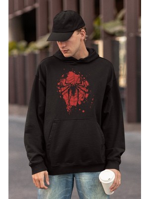 Cngz Shop Örümcek Adam Sırt Baskılı Kapüşonlu Sweatshirt, Unisex Oversize Marvel Spiderman Baskılı Hoodie