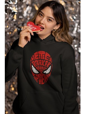 Cngz Shop Spider Man Örümcek Adam Kaligrafik Baskılı Kapüşonlu Sweatshirt, Unisex Oversize Baskılı Hoodie