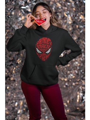 Cngz Shop Spider Man Örümcek Adam Kaligrafik Baskılı Kapüşonlu Sweatshirt, Unisex Oversize Baskılı Hoodie