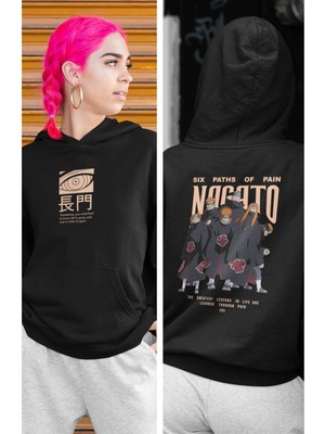 Cngz Shop Naruto Nagato Sırt Baskılı Kapüşonlu Sweatshirt, Unisex Oversize Anime Baskılı Hoodie