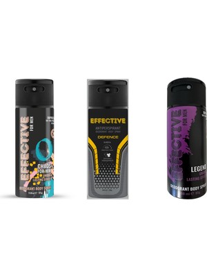 Lara Effective Vücut Deodorantı - 3 Çeşit - Chaos - Effective - Legend - For Men - 150 ml x 3 adet