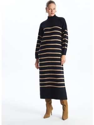 Lcw Modest Çizgili Yarım Balıkçı Yaka Çizgili Kadın Triko Elbise