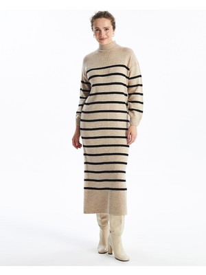 Lcw Modest Çizgili Yarım Balıkçı Yaka Çizgili Kadın Triko Elbise