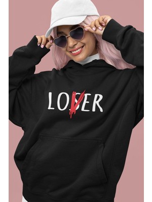 Cngz Shop Loser Lover Yazılı Kapüşonlu Sweatshirt, Unisex Oversize Loser Lover Baskılı Hoodie