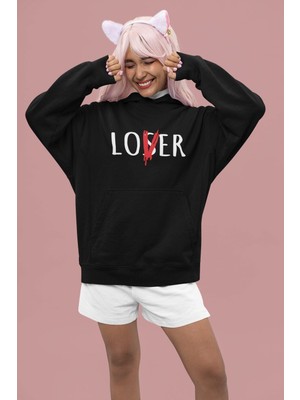 Cngz Shop Loser Lover Yazılı Kapüşonlu Sweatshirt, Unisex Oversize Loser Lover Baskılı Hoodie