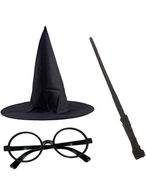 Skygo Harry potter siyah şapkası harry potter gözlüğü harry potter asası 3 lü set