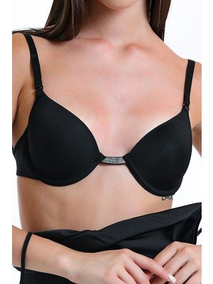 Magic Form 3095 Kadın Taşlı Dekolteli Destekli Sütyen-Siyah