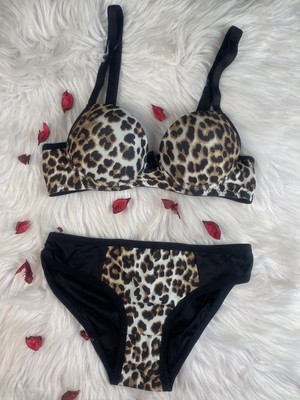 Masal Lingerie Kadın Kaplı Dolgulu Leopar Desen Sütyen Takım