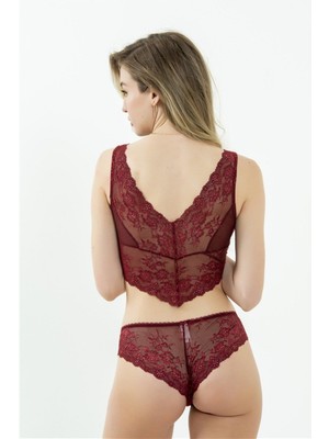 Magic Form 743 Kadın Arkası Dantel Leylak Kumaş Yüksek Bel Külot-Bordo