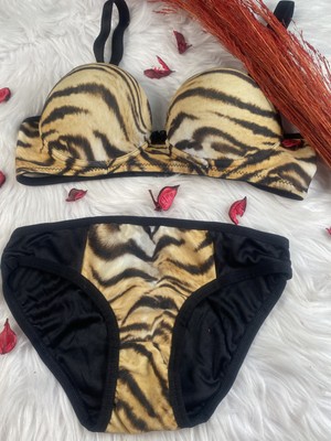 Masal Lingerie Kadın Kaplı Kaplan Desen Dolgulu Şık Sütyen Takım