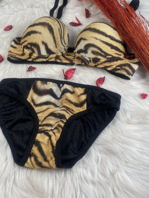 Masal Lingerie Kadın Kaplı Kaplan Desen Dolgulu Şık Sütyen Takım