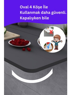 Kydonia Home Mdf Lam 4 Köşesi Oval Antrasit Gri Sabit Raflı Duvara Monte Kırma Katlanır Yemek Mutfak Masası