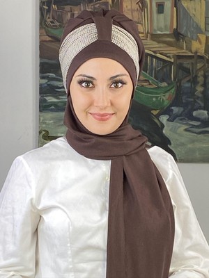 Kahverengi Pitikara Büzgülü Bone Şal