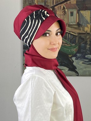Kırmızı Siyah Zebra Biritli Atkılı Şapka