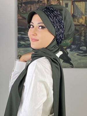 Sultan Model Haki Yeişili Biritli Atkılı Şapka