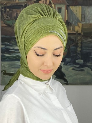 Butik AmbarGümüş Taşlı Drape Detaylı Simli Şal