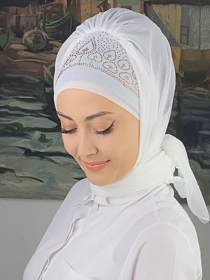 Butik Ambar Prenses Model Gold Taşlı Simli Şifon Hazır Şal