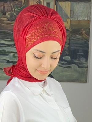 Butik Ambar Prenses Model Gold Taşlı Simli Şifon Hazır Şal