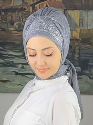 Butik Ambar Prenses Model Gümüş Simli Şifon Hazır Şal