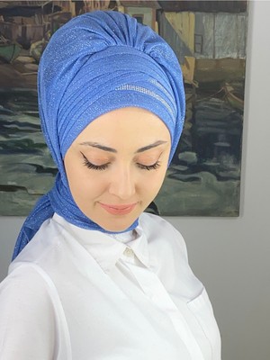 Butik AmbarGümüş Taşlı Drape Detaylı Simli Şal