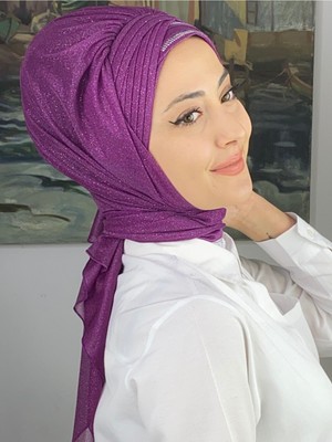 Butik AmbarButik Ambar Gümüş Taşlı Drape Detaylı Simli Şal