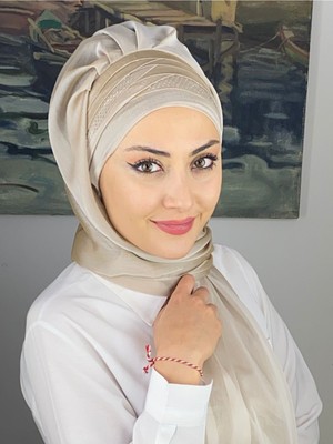 Butik AmbarMihrimah Çapraz Drapeli Fransız Şifon Hazır Şal - Taş