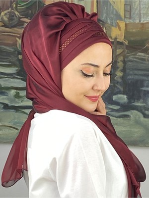Butik AmbarButik Ambar Mihrimah Çapraz Drapeli Fransız Şifon Altın Taş Detaylı Hazır Şal