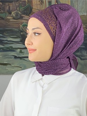 Butik AmbarPrenses Model Gold Taşlı Simli Şifon Hazır Şal