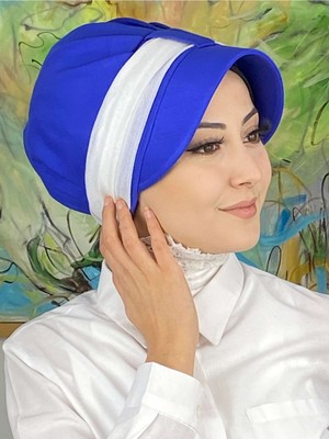 Butik AmbarCırtcırtlı Beyaz Şifon Fularlı Şapka
