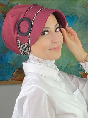 Butik AmbarNazlı Model Tokalı Iri Krem Kazayaklı Tesettür Şapka