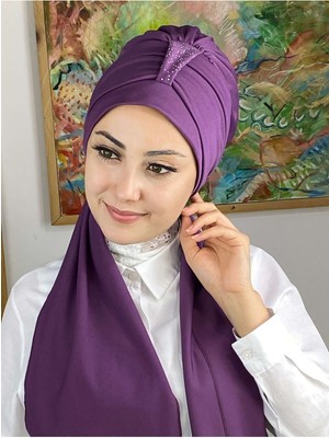 Butik AmbarHürrem Taşlı Tek Biritli Atkılı Açık Mor Bone