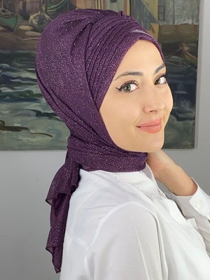 Butik AmbarGümüş Taşlı Drape Detaylı Simli Şal