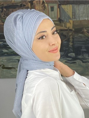 Butik AmbarGümüş Taşlı Drape Detaylı Simli Şal