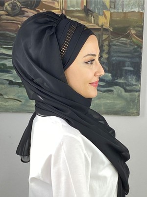 Butik AmbarMihrimah Altın Taşlı Fransız Şifon Hazır Şal