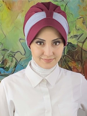 Butik AmbarCırtcırtlı Açık Gri Simli Şifon Fularlı Şapka