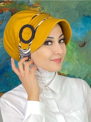 Butik AmbarNazlı Model Tokalı Ince Zebra Desenli Tesettür Şapka