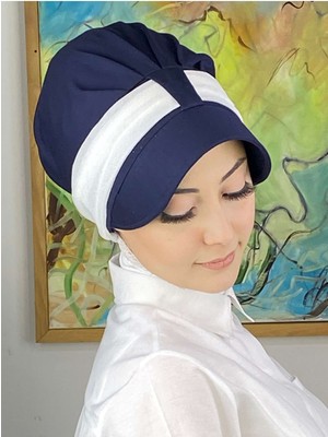 Butik AmbarCırtcırtlı Beyaz Şifon Fularlı Şapka