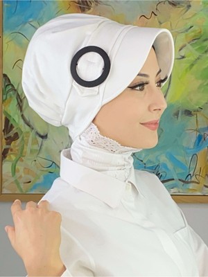 Butik AmbarTokalı Düz Beyaz Tesettür Şapka